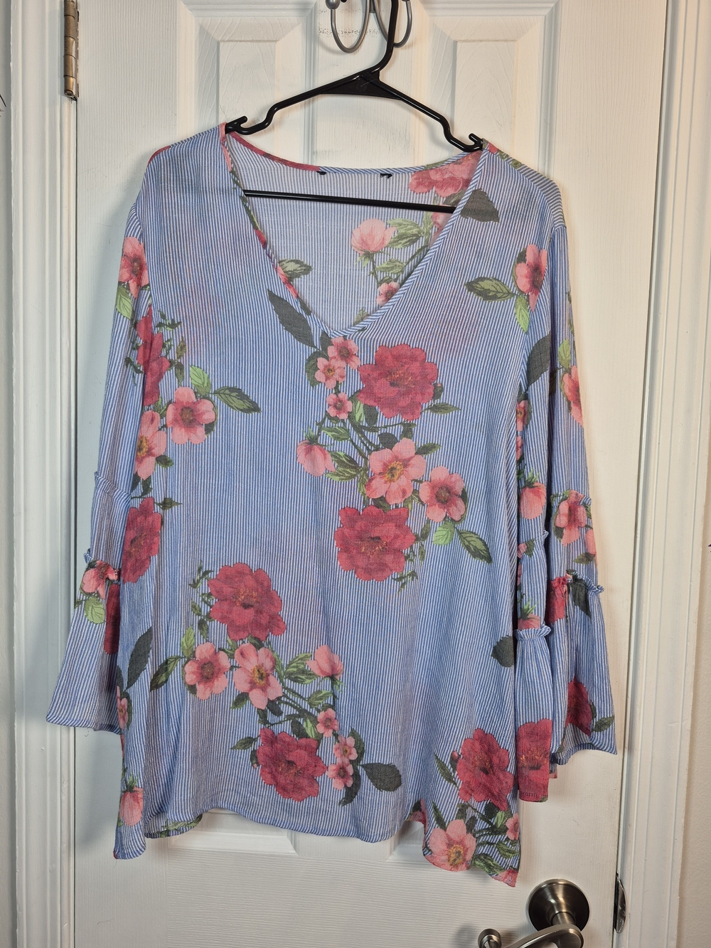 Zac & Rachel Floral Striped Bell Sleeve Tunic Blouse [Size] Boho Cottagecore